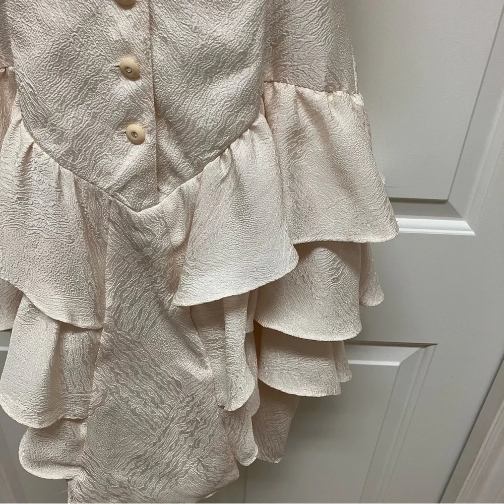Vintage Sophisticate 80s party dress, ruffle sleeve, flounce hem, cream beige - Picture 7 of 14